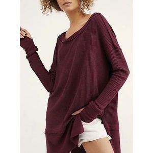 Free People North Shore Thermal Top Tunic Waffle Knit Fig Sorbet M fits like a L